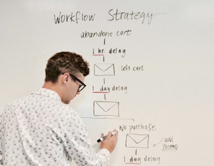 a man drawing strategies of email marketing
