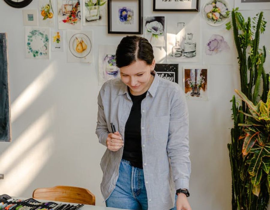 a woman crafting content