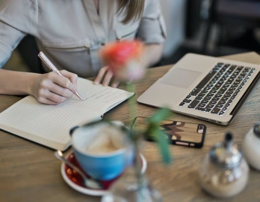 a woman crafting content