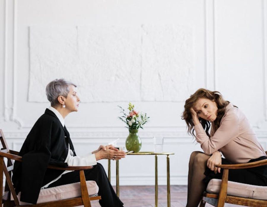 a woman explaining something
