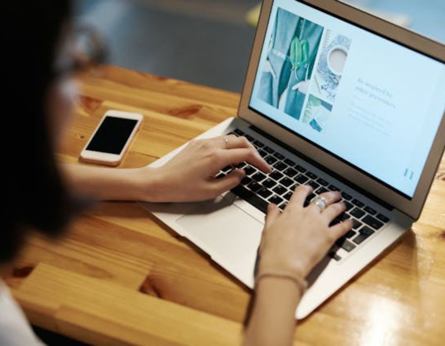 A woman doing research on healthy eating