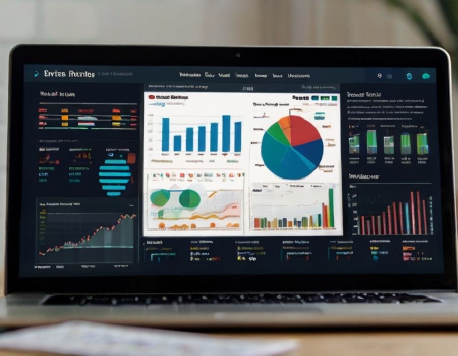 a computer displaying various data analytics graphs