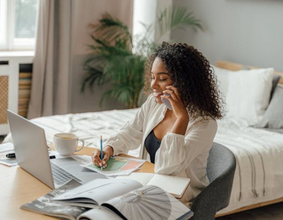 a woman working from home