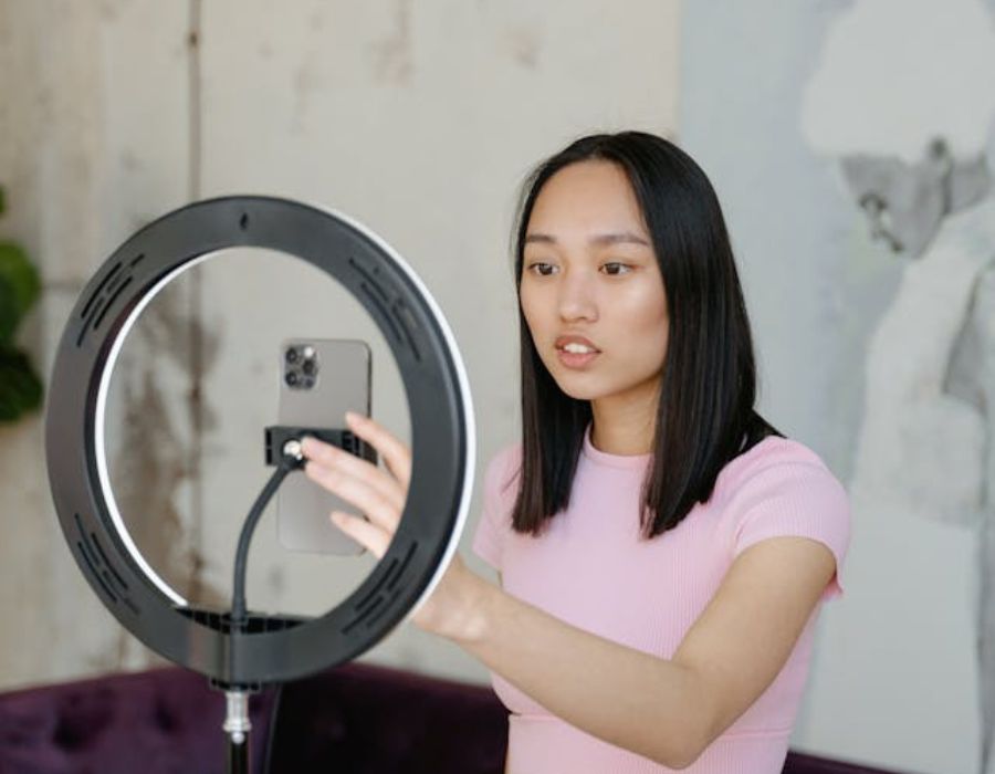 a girl creating social media content
