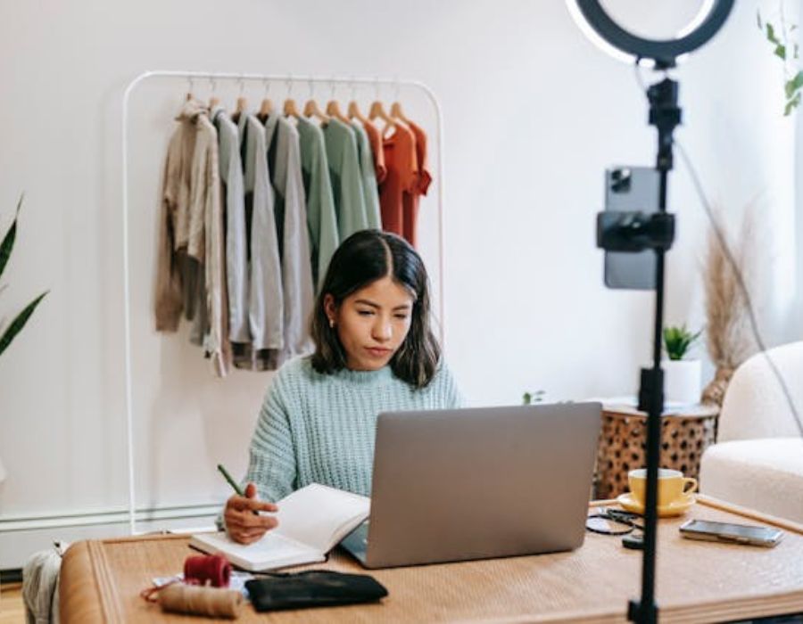 a woman working on a project