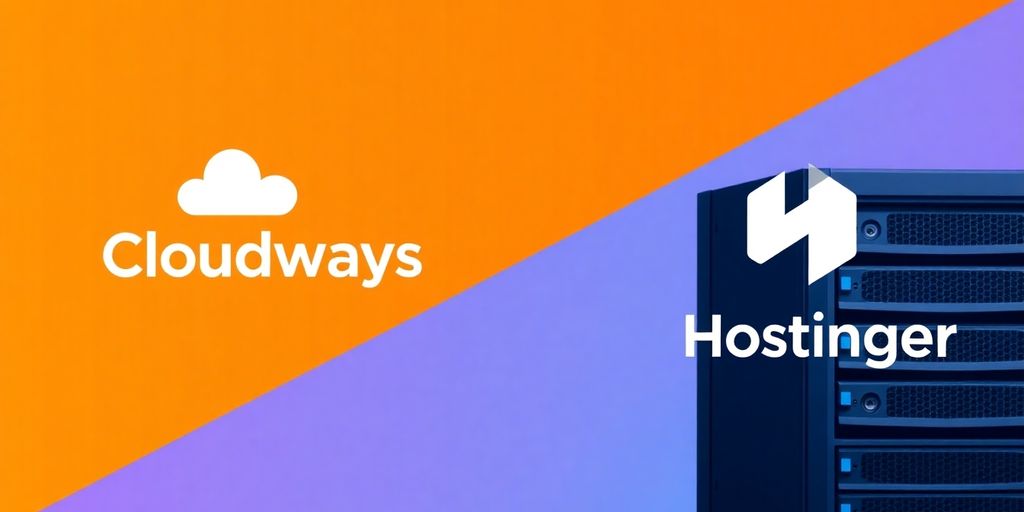 Cloudways and Hostinger logos on a split-screen background.