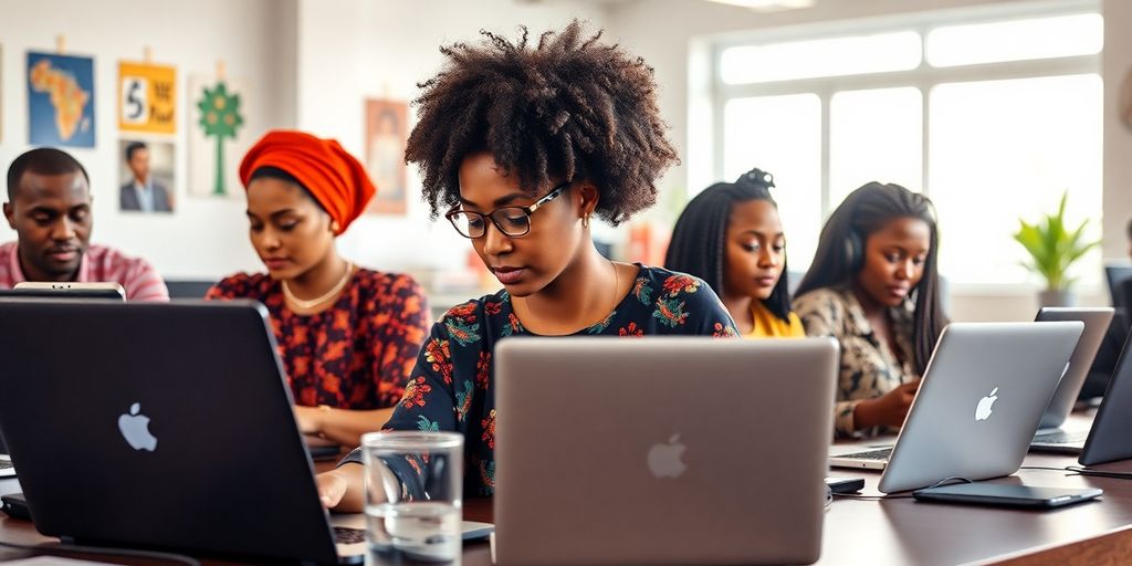 African freelancers working in a bright workspace